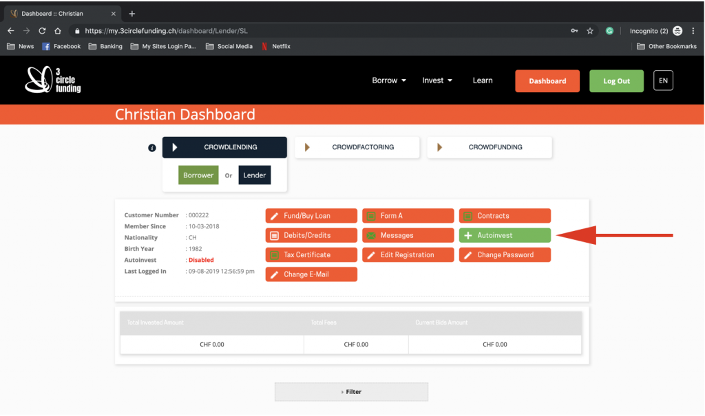 This is a screenshot of your dashboard showing where the autoinvest button is.